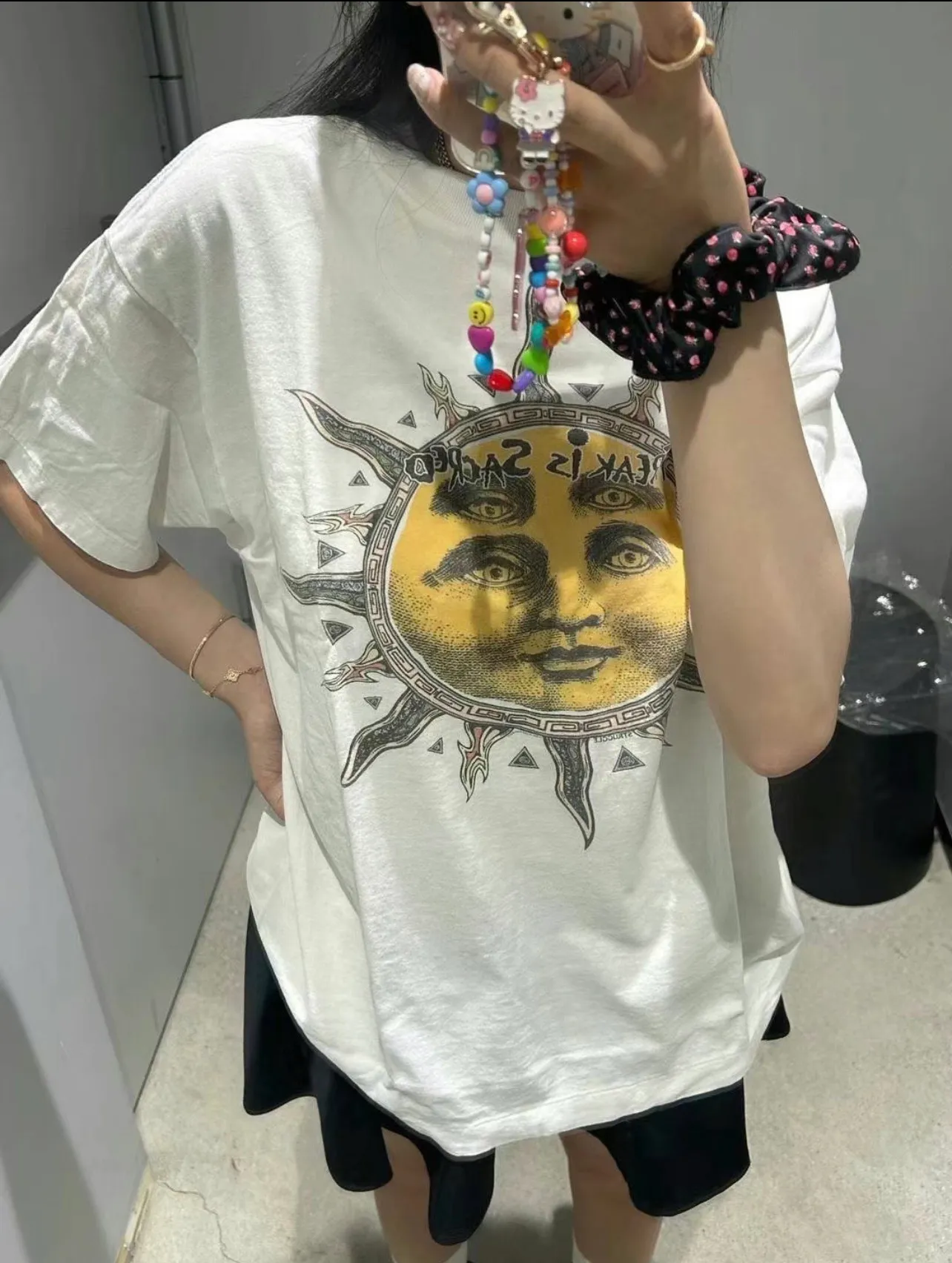 CACTUS PLANT FLEA MARKET x SAINT Mxxxxxx SUN SS TEE/WHT CPFM joint model Four-eye sun printed short sleeves Off-white S-XL Cylindrical fabric without side seams 220g high weight OE yarn ⚠️Note: It is almost meaningless if it is not a cylindrical fabric Customized CPFM joint main mark/wash mark/little angel anti-counterfeiting label Original-level printing factory Top purchasing level